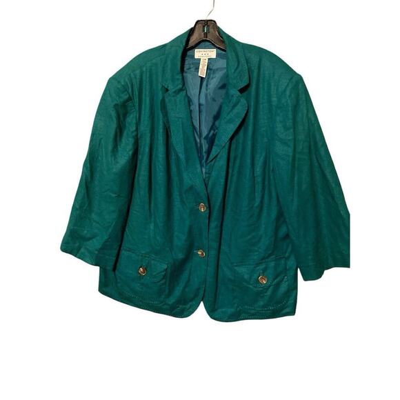 VTG COVINGTON woman stretch24W Jacket Blazer Teal Linen & Rayon - Picture 1 of 14